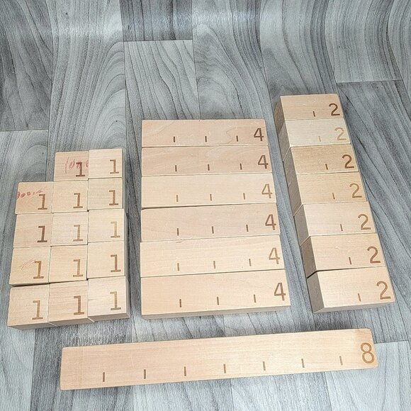 Source Unknown Other - Wooden Building Blocks 28 Piece LOT - with Marked Measurements - Loose Parts